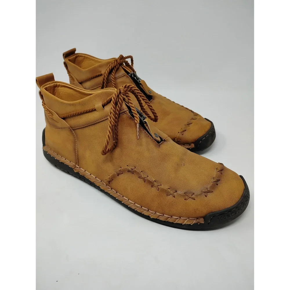 Gorpcore Minimalist Mens Leather Zip Moccasin Boots Size 14 EU 48 Rubber Sole